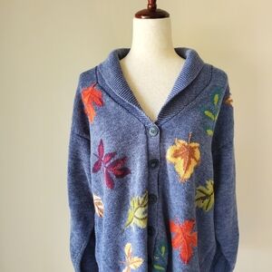 Vintage Fall Autumn Leaves Plus Size Cardigan Sweater 1X